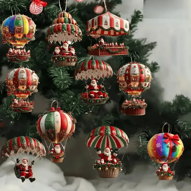 20 Balões De Ar Quente De Natal De Madeira 2d Para O Pai Red/green/multicolor